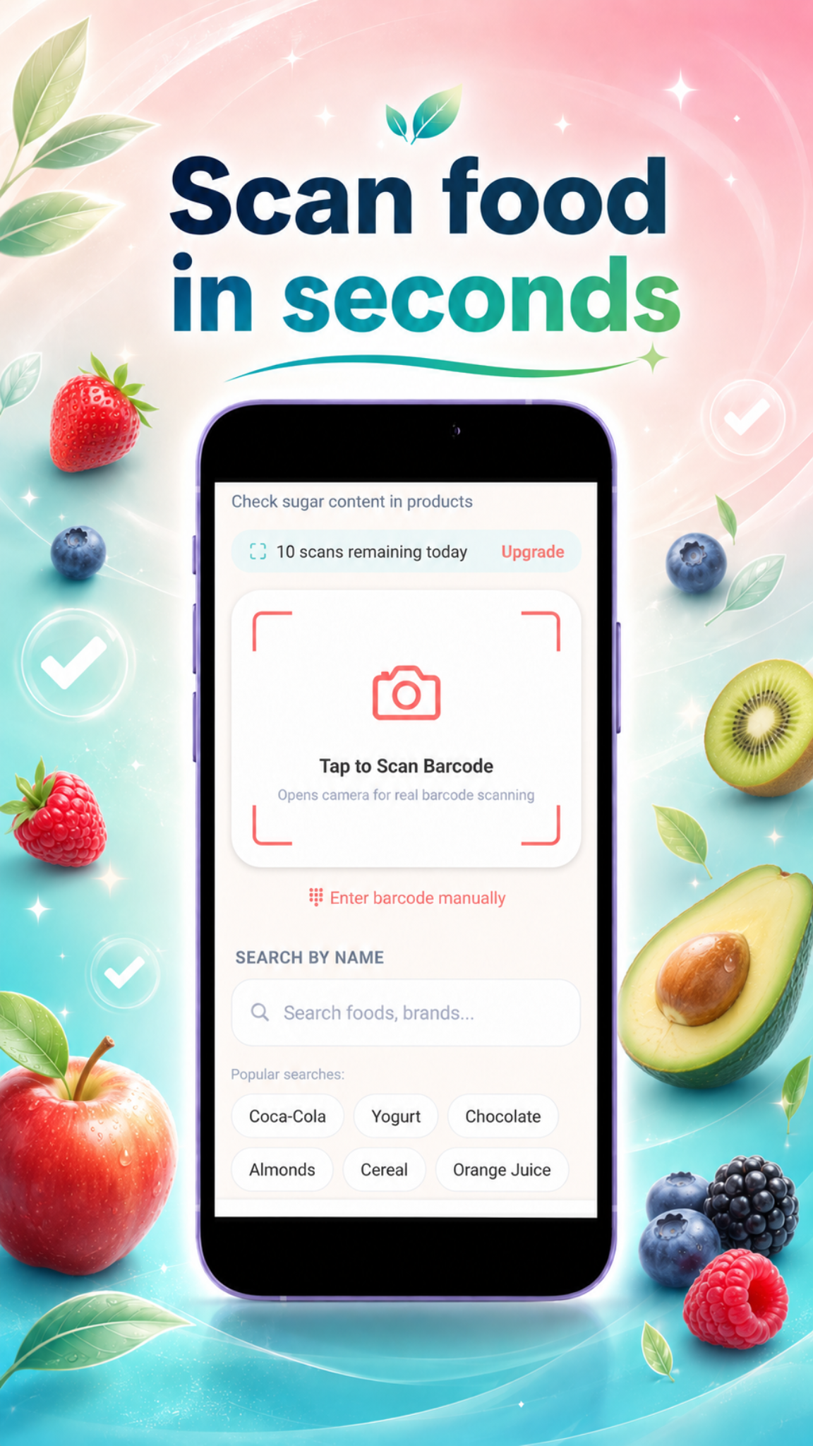 Sugar Free Challenge Tracker food scanner screen